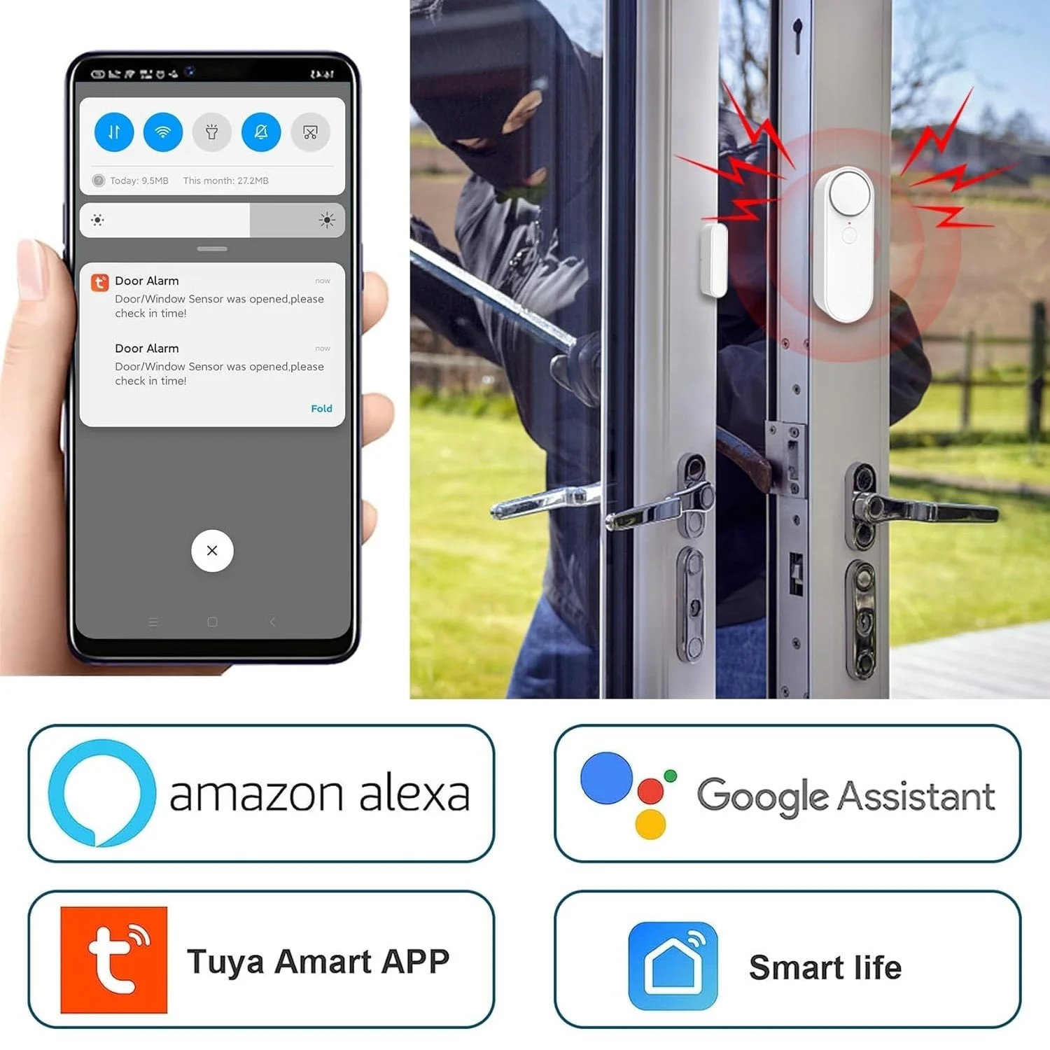 Crow Alert Smart WiFi Magnetic Contact Door & Window Intruder Alarm 90dB - Image 4
