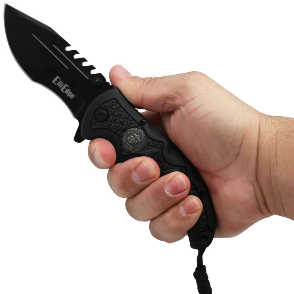 ElitEdge Marines Stainless Steel Pocket Knife 3.5" w/ Paracord - Image 2