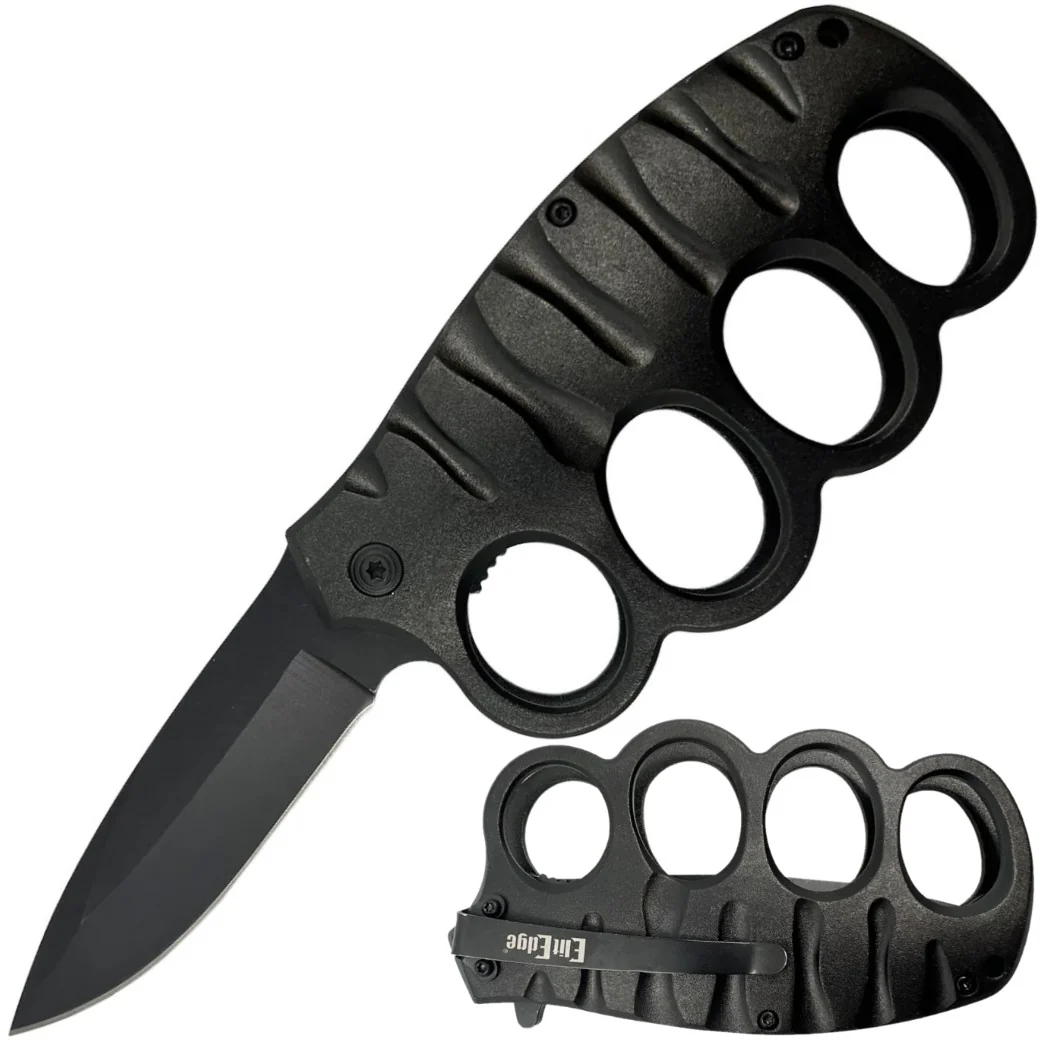 ElitEdge Knuckle Duster Stainless Steel Trench Knife 3.5" w/ Pocket Clip