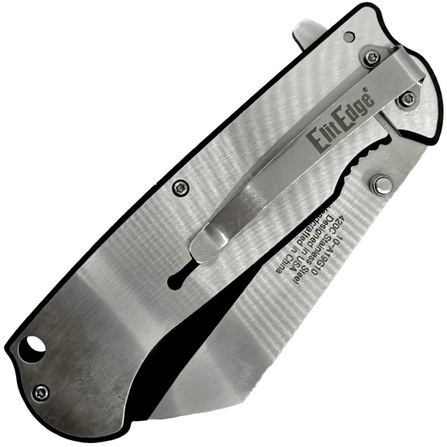 ElitEdge Spring Assisted Stainless Steel Cleaver Blade Pocket Knife 3.75" - Image 3