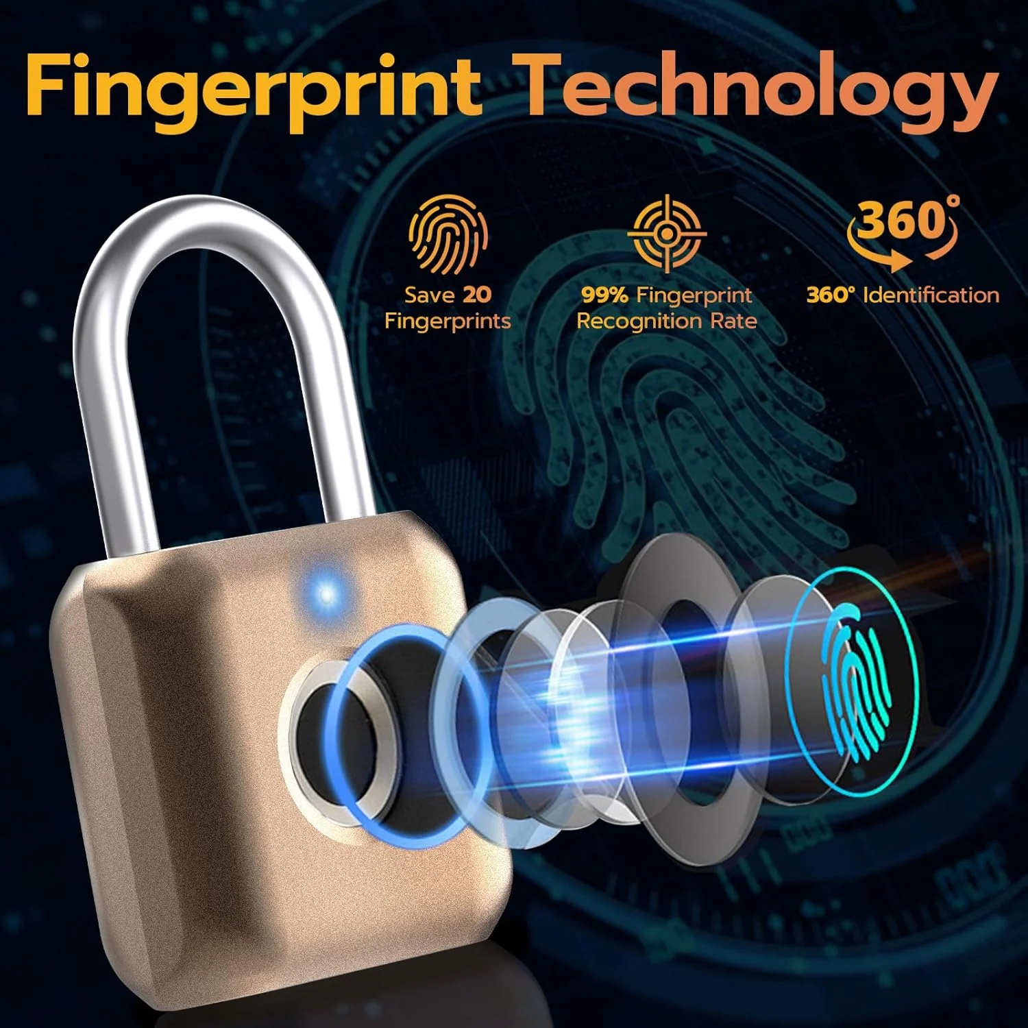 GorillaLock Mini Travel Waterproof Keyless Biometric Fingerprint Padlock - Image 2