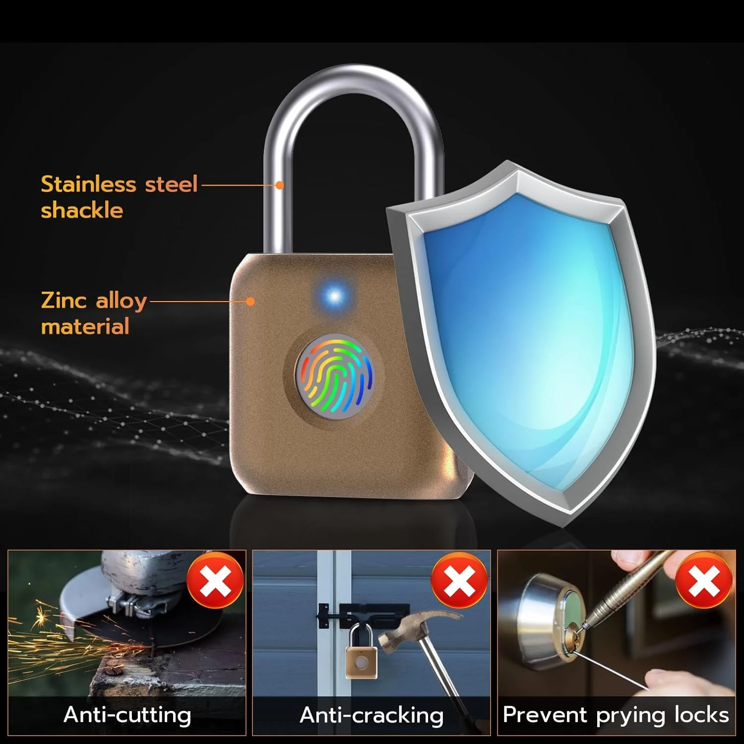 GorillaLock Mini Travel Waterproof Keyless Biometric Fingerprint Padlock - Image 4