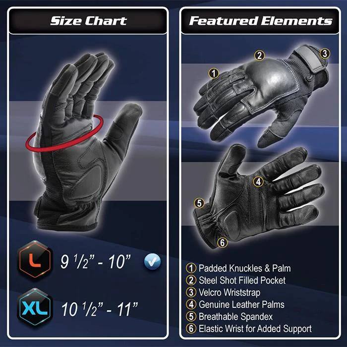 Police Force Tactical Steel Shot Leather SAP Gloves L-XL - Image 7