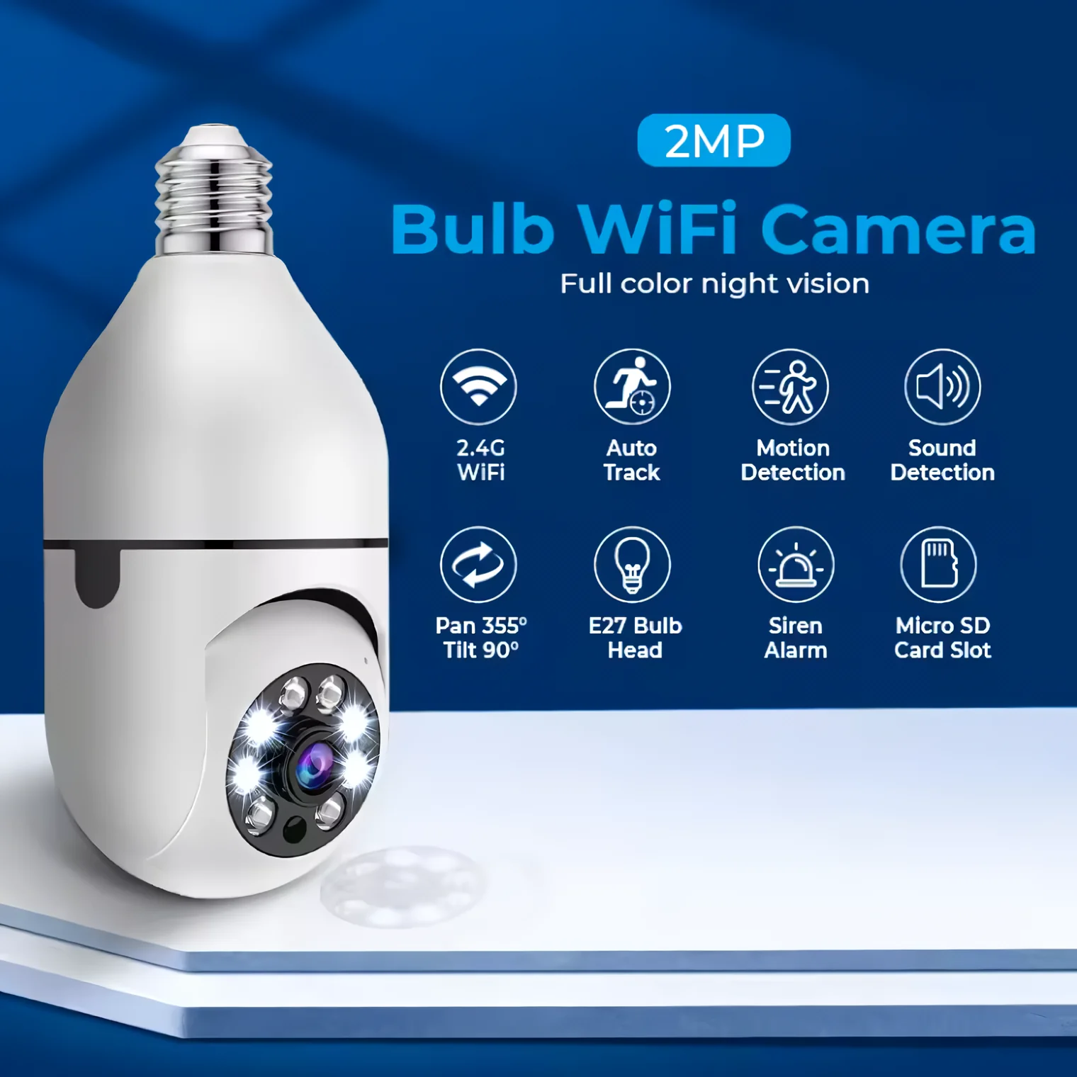 SpyWfi Auto Tracking PTZ Night Vision Lightbulb Security Camera 1080p HD WiFi - Image 2