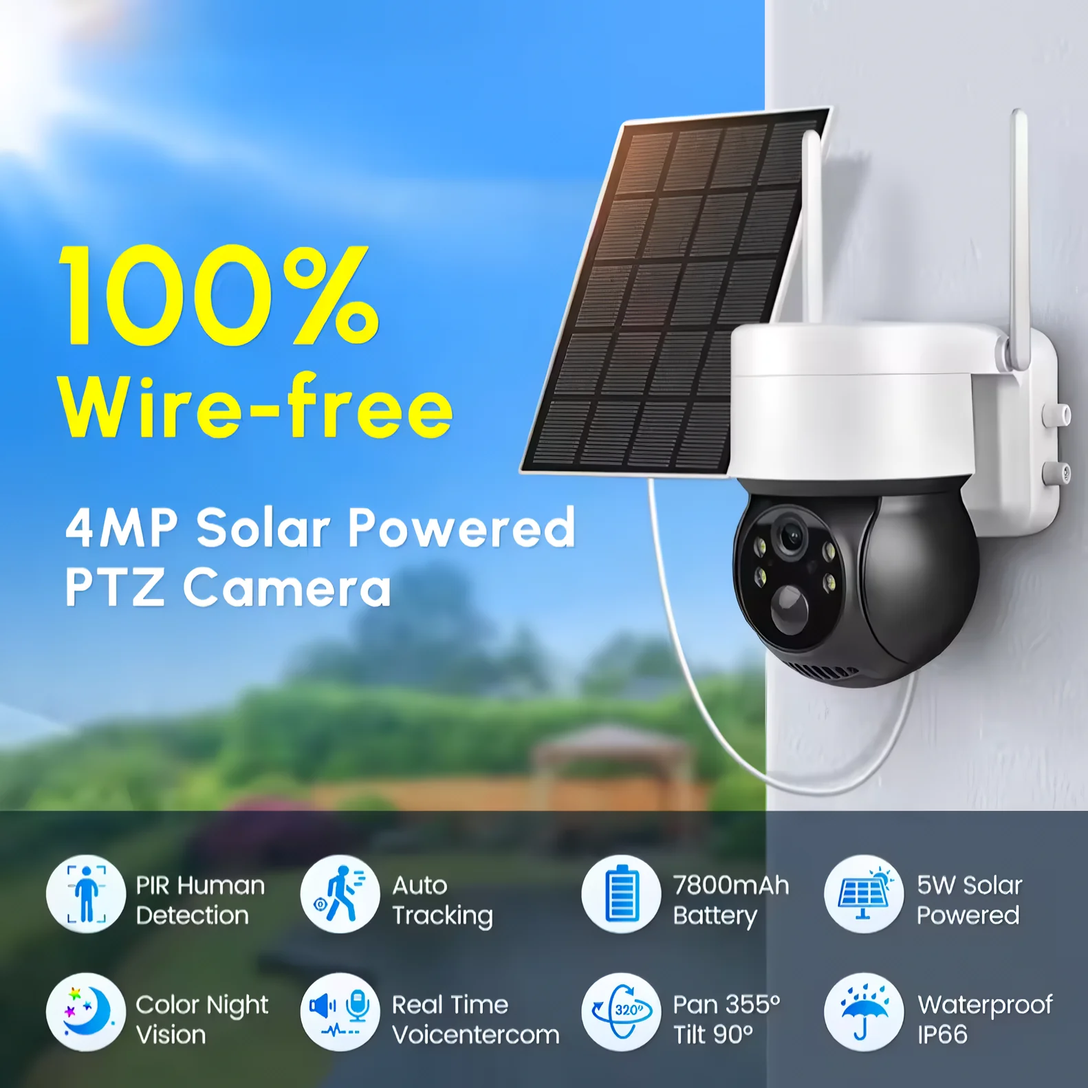 SpyWfi Auto Tracking PTZ Night Vision Solar Security Camera 2K UHD WiFi - Image 2