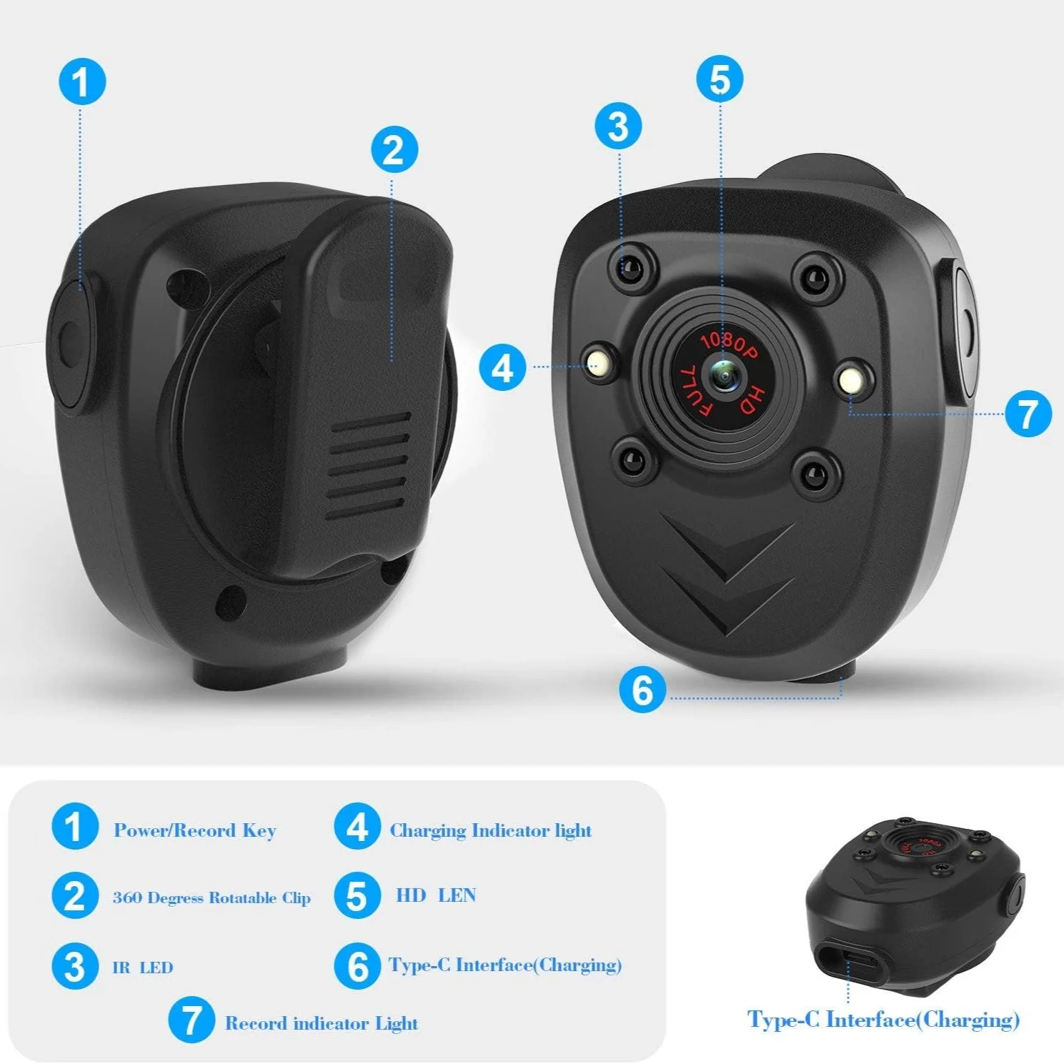 SpyWfi Mini Rechargeable Night Vision Police Body Camera 1080p HD DVR - Image 8