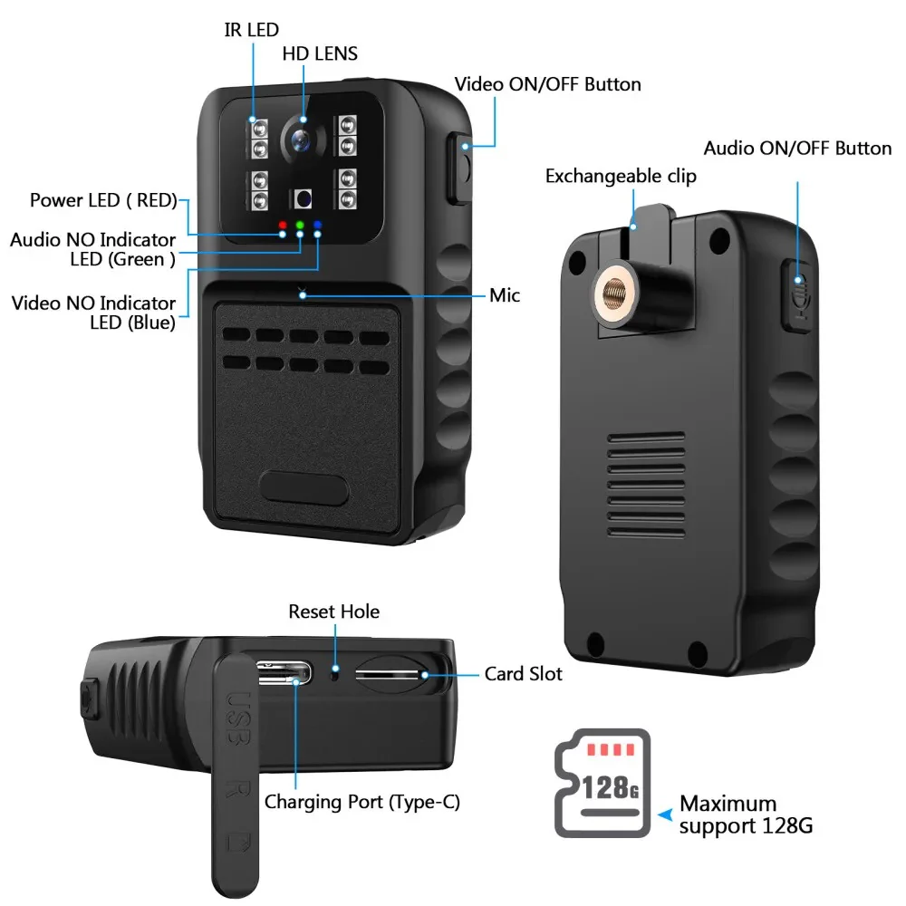 SpyWfi Rechargeable Night Vision Police Body Camera 1080p HD WiFi - Image 7