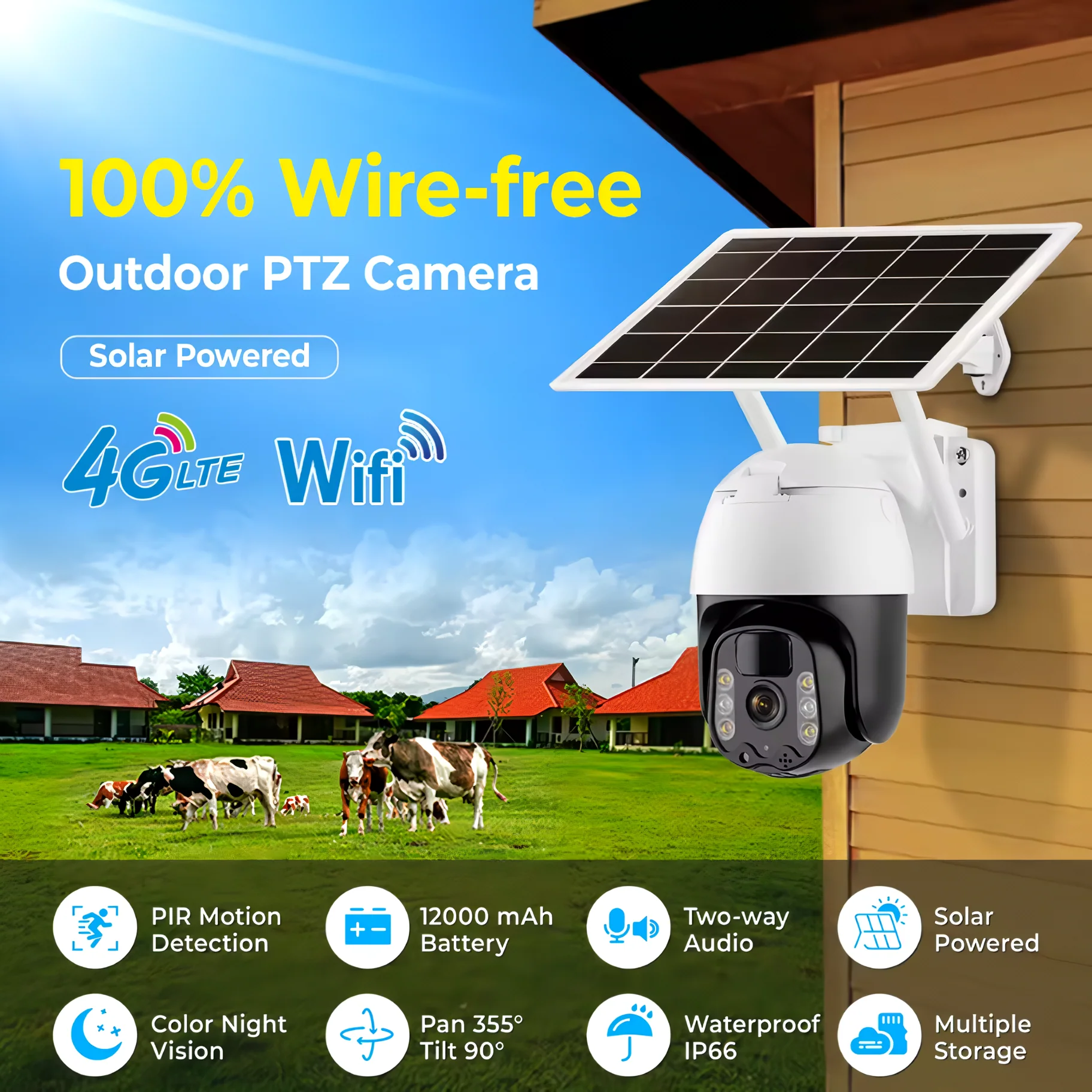 SpyWfi Solar PTZ Auto Tracking Night Vision Security Camera 2K UHD WiFi - Image 3
