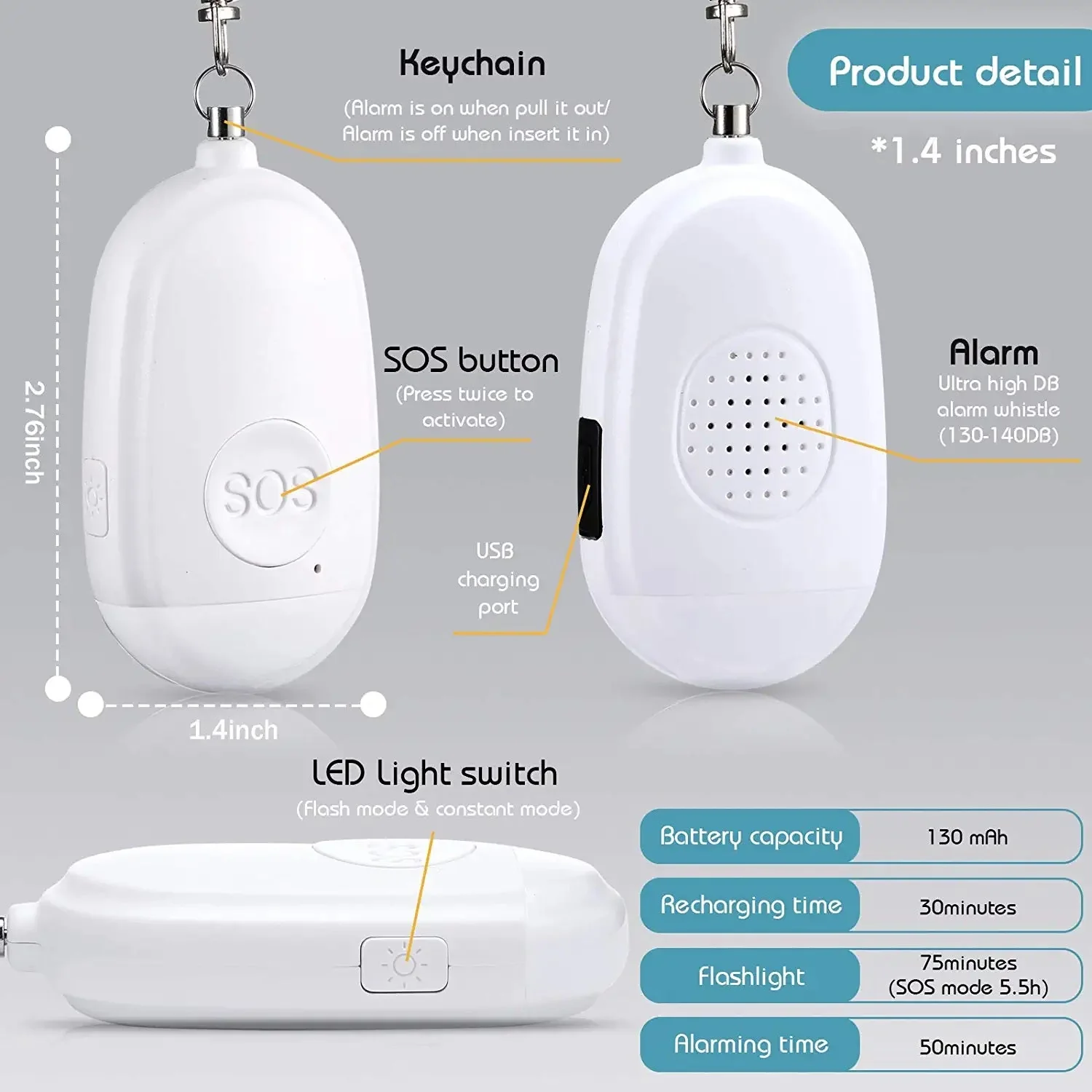 Crow Alert Rechargeable SOS LED Personal Panic Alarm 130dB - Image 4